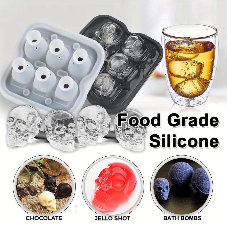 YOCITY Eiswürfelform Silikon Schädel 3D Eisball Form Schwarz BPA-frei - Bild 2