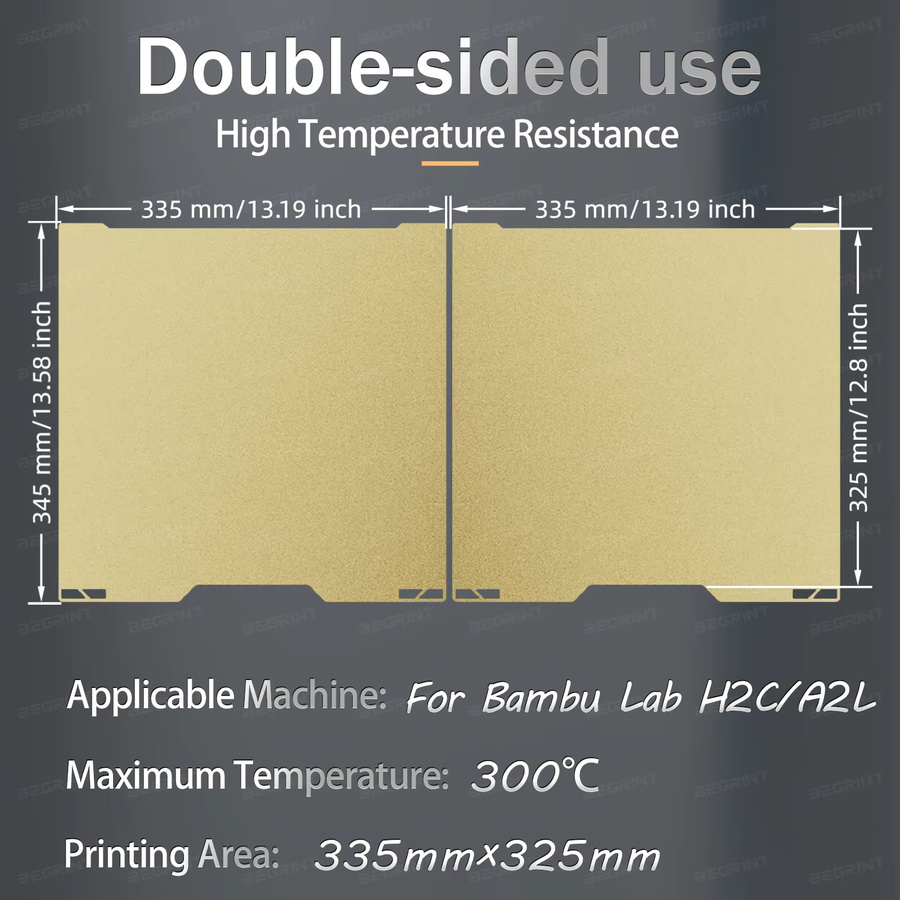 Bambu Lab H2C A2L Bauplatte Doppelseitige Strukturierte PEI Federstahl-Heizplatte in Gold B/B: 335 x 325 mm - Bild 2