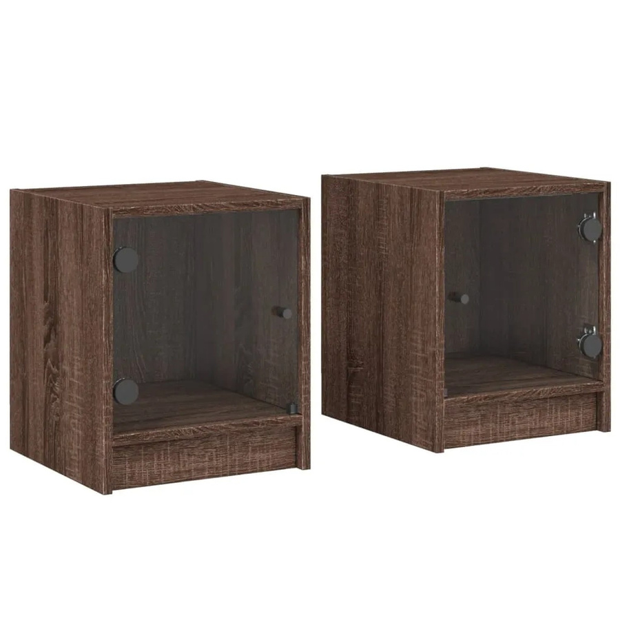 vidaXL Nachttische mit Glastüren im 2er-Set, Braun in Eichen-Optik, B/T/H: 35 x 37 x 42 cm - Bild 2