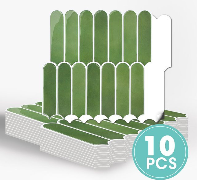 10 Stück selbstklebende 3D-Fliesenwandaufkleber aus Vinyl in Grün, quadratisch, wasserdicht und hitzebeständig, B/B: 30,5 x 30,5 cm - Bild 1