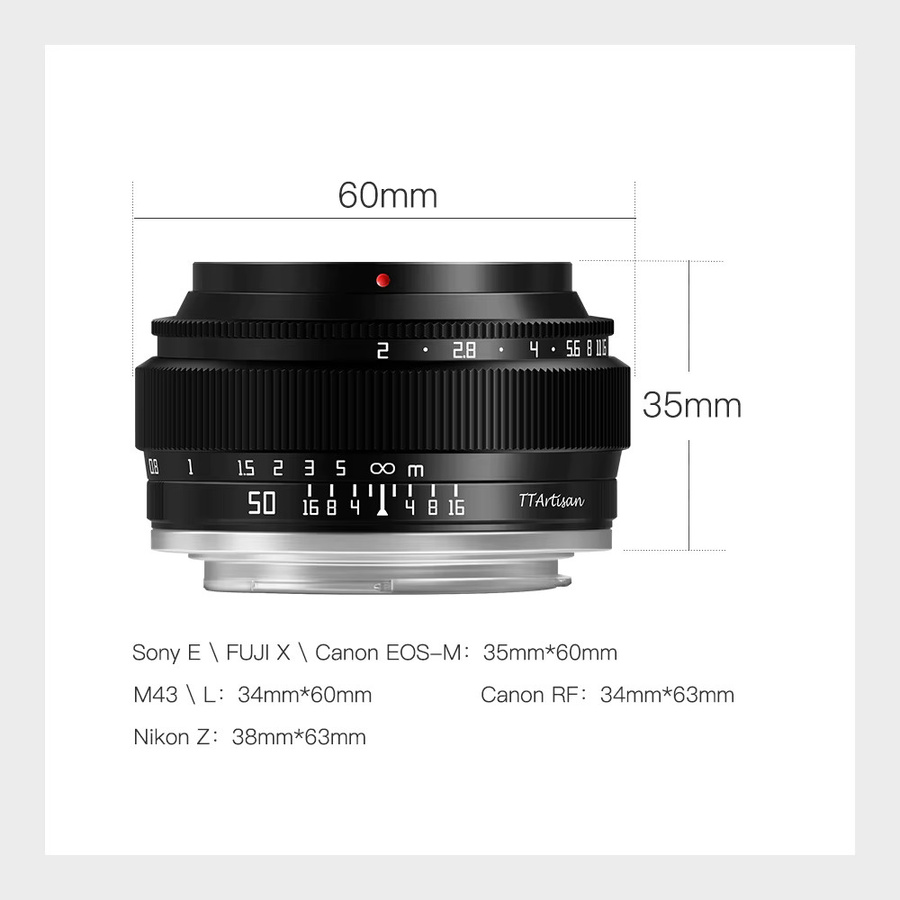 TTArtisan 50mm F2 Vollformat Manuelles Festbrennweiten-Porträtobjektiv in Schwarz für Sony E Nikon Z Fuji X Leica Sigma L-Mount - Bild 5