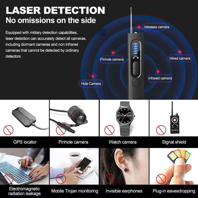 LS VISION Drahtloser HF-Signaldetektor und Anti-Spionage-Detektor zur Erkennung versteckter Kameras sowie magnetischer GPS-Ortungs-Tracker in Schwarz - Bild 2