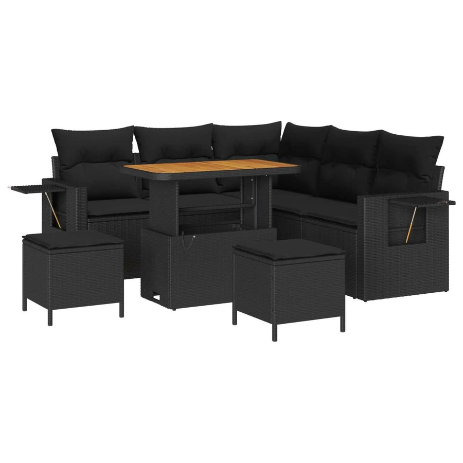 vidaXL Gartensofa-Set in L-Form mit 9 Kissen, Schwarz, Poly-Rattan und wetterfestem Metallgestell - Bild 2