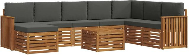 vidaXL Sofagarnitur 9-teilig aus Massivholz Akazie in Natur und Anthrazit mit L-Form und Polsterkissen - Bild 1