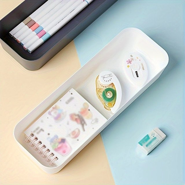 Schubladenorganizer-Set aus Kunststoff in Weiß, 1-teilige universelle Aufbewahrungsbox für Schreibtisch und Haushalt, Breite: 25,5 cm, Höhe: 5,0 cm, Tiefe: 1,0 cm - Bild 1