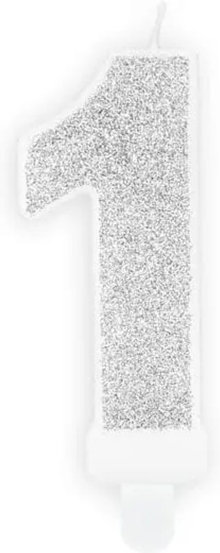 Partydeco Figurenkerze Zahl 1 in Silber für deinen Geburtstag, Höhe: 7 cm - Bild 1