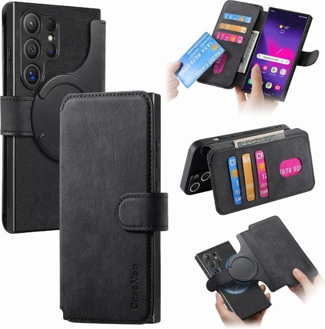 Magnetische Karten Brieftasche Flip Telefonhülle für Samsung Galaxy S25 S24 Ultra S23 S22 S21 A55 A54 A35 A25 A16 in Pink und Schwarz - Bild 1