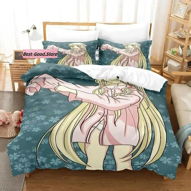 Chi Chobits Bettwäsche-Set mit Kissenbezug und Bettdeckenbezug, bedrucktes Bettset, Single, B x H: 135 x 200 cm - Bild 1