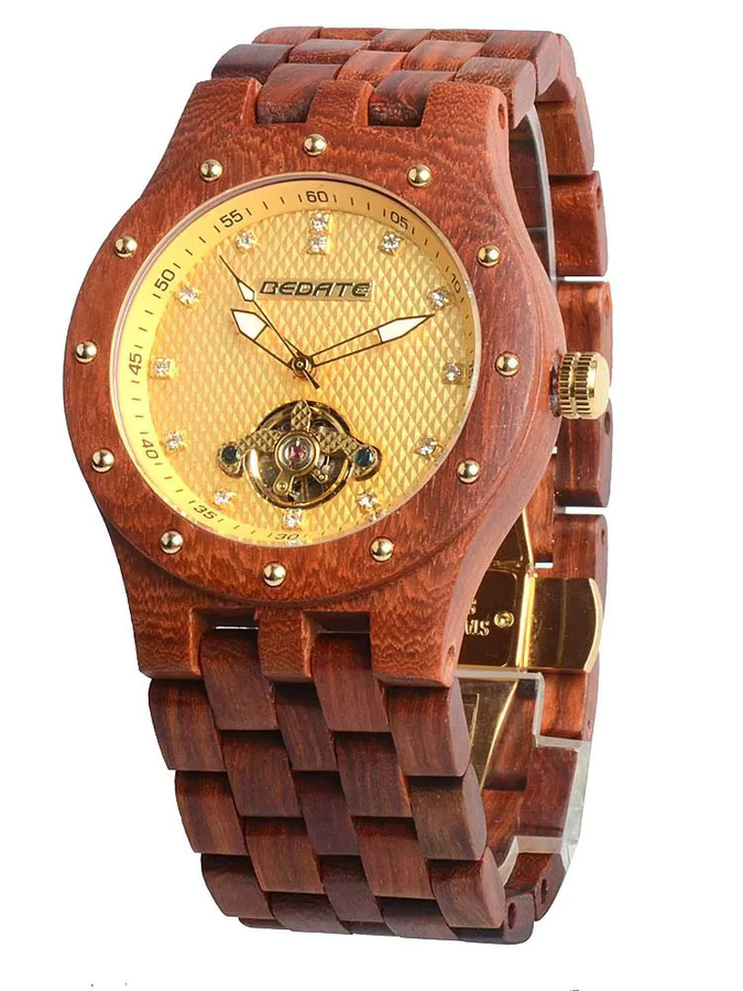 BEWELL Armbanduhr, Naturholz, Gold, Herren, Analoguhr - Bild 4