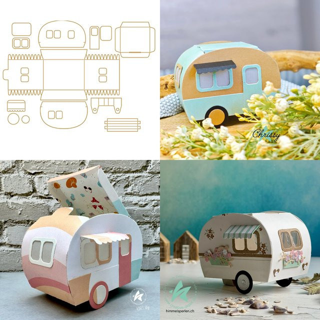 Metall-Stanzform Kleiner Camper für DIY Scrapbooking und Bastelarbeiten in Weiß - Bild 1