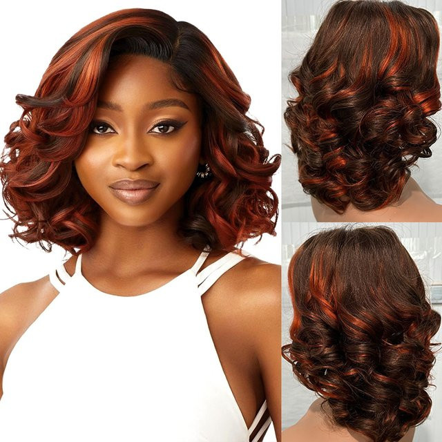 TENDRESSE Echthaar Perücke, Layer-Cut Ombre Bob, Bouncy Wave, 200% Dichte - Bild 1