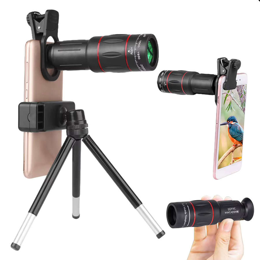 Universelles Zoom Handy-Kameraobjektiv Set mit Telefonclip für Android und iPhone, Teleobjektiv in Schwarz - Bild 2