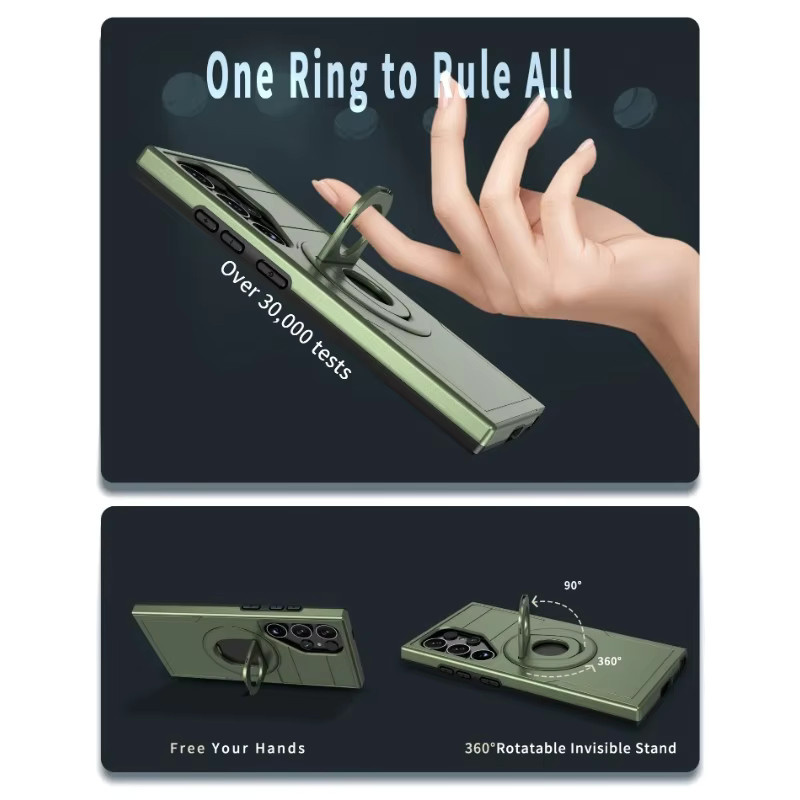 Robuste 2-in-1 Sturzsichere Hülle für Samsung Galaxy S25 Ultra S24 FE S23 S22 Plus mit magnetischem Ring-Ständer in Schwarz - Bild 2