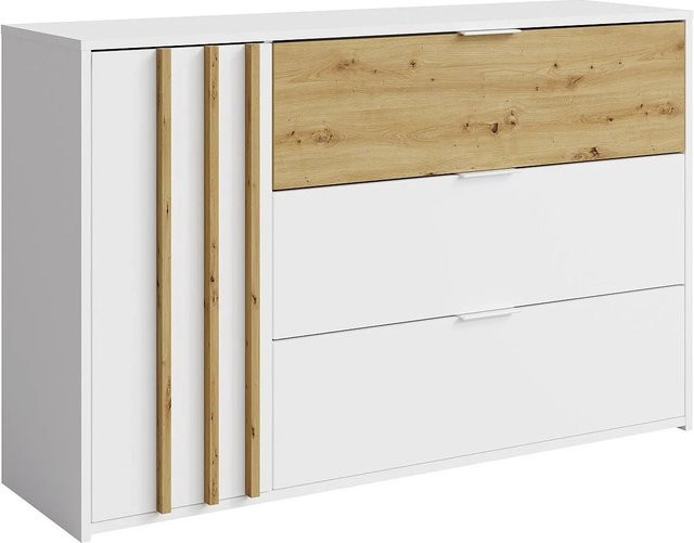 Kommode TUNALO in Naturfarben Hell und Weiß, Breite: 125 cm - Bild 1