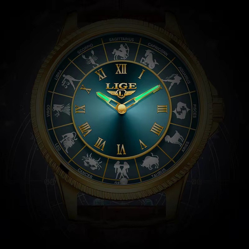 LIGE Armbanduhr Quarz, Leder, Blau, Gold, Herren - Bild 2