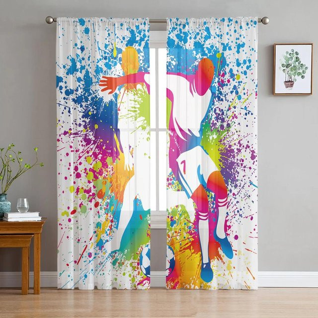 Yiran Furniture Transparentes Voile-Organza-Fenstervorhang mit Fußball-Design, Mehrfarbig, Breite: 135 cm, Höhe: 115 cm - Bild 1