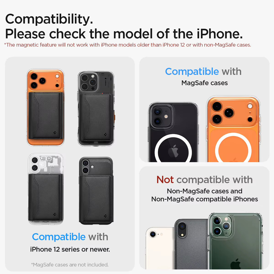 Spigen Magnetische Leder-Brieftasche als Kartenhalter und Schutzhülle für iPhone 12 bis iPhone 17 Pro Max, Schwarz - Bild 6