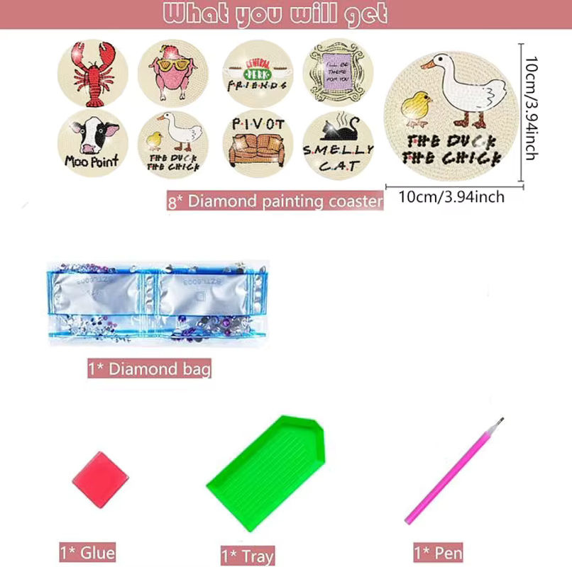 8-teiliges DIY-Diamant-Malerei-Set mit Tier-Design und bunten Kristall-Mosaik-Untersetzern - Bild 5