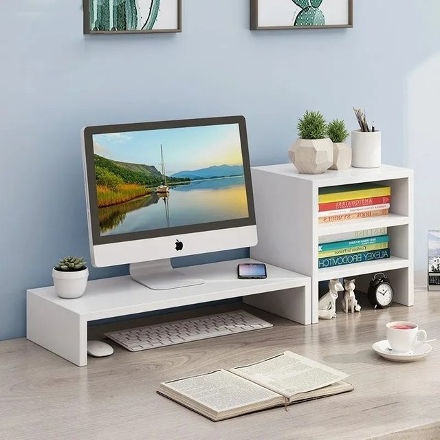 LIUSHADUOLA Desktop-Computer-Ständer aus MDF in Weiß, Monitor-Aufbewahrungsbasis für das Home-Office - Bild 1