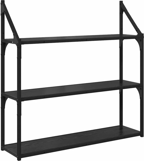 vidaXL Wandregal in Schwarz und Eichen-Optik, modernes Regal aus Holzwerkstoff und Metall, B/T/H: 80 x 21 x 78,5 cm - Bild 1