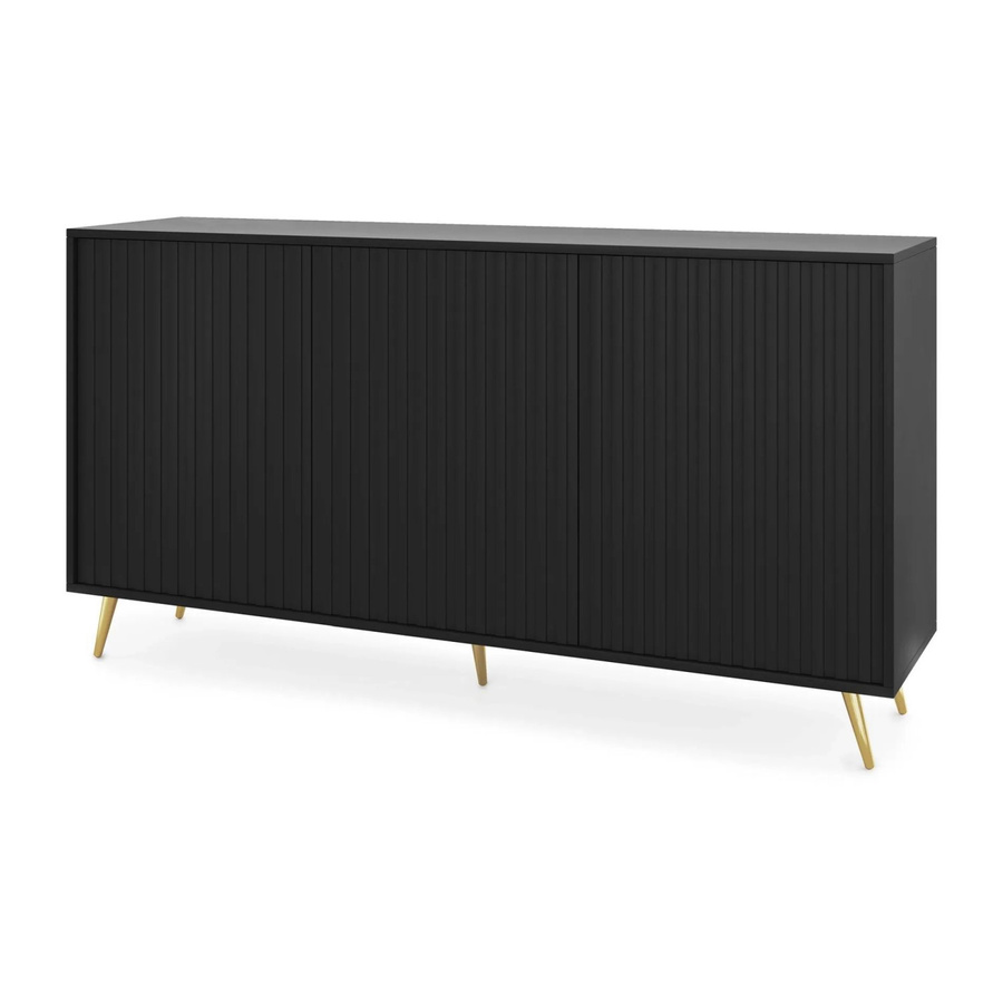 Selsey Sideboard Bello mit Lamellenfronten in Schwarz und goldenen Beinen, Breite: 154 cm - Bild 2