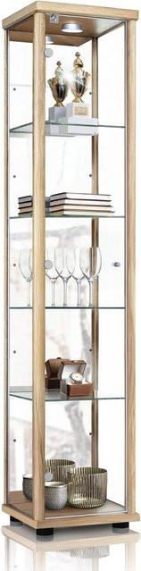 K-Möbel Sammlervitrine stehend in Buche mit LED-Beleuchtung, Spiegel und Schloss, H x B x T: 176 x 37 x 33 cm - Bild 1