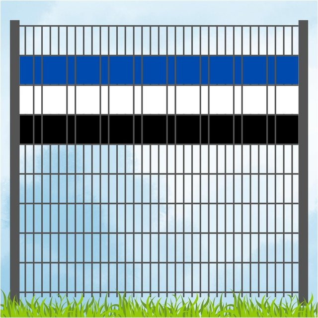 zaun zu® Sichtschutzstreifen aus PVC in den Vereinsfarben Blau, Weiß und Schwarz, gelocht, volle Streifenbreite - Bild 1