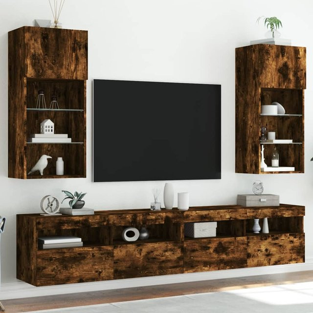 vidaXL TV-Schränke mit LED-Beleuchtung, 2er-Set, Geräucherte Eiche, B/T/H: 40,5 x 30 x 90 cm - Bild 2