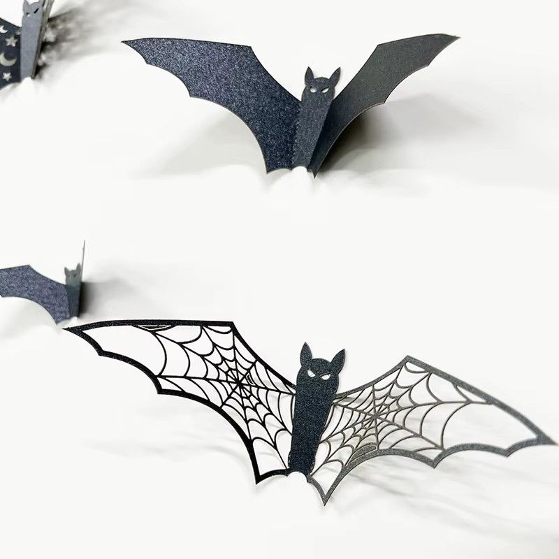 ZYF 12er Set 3D Fledermaus Wandaufkleber in Schwarz für Halloween Dekoration - Bild 2