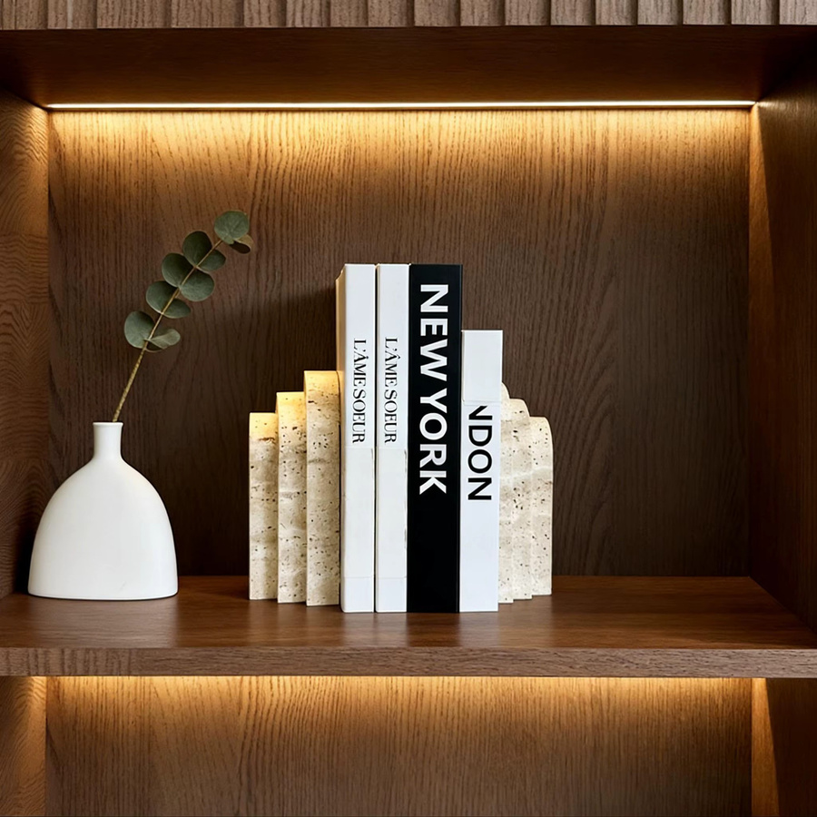 Moderne Buchstütze aus natürlichem Travertin-Marmor in Beige für Schreibtisch und Bücherregal - Bild 2