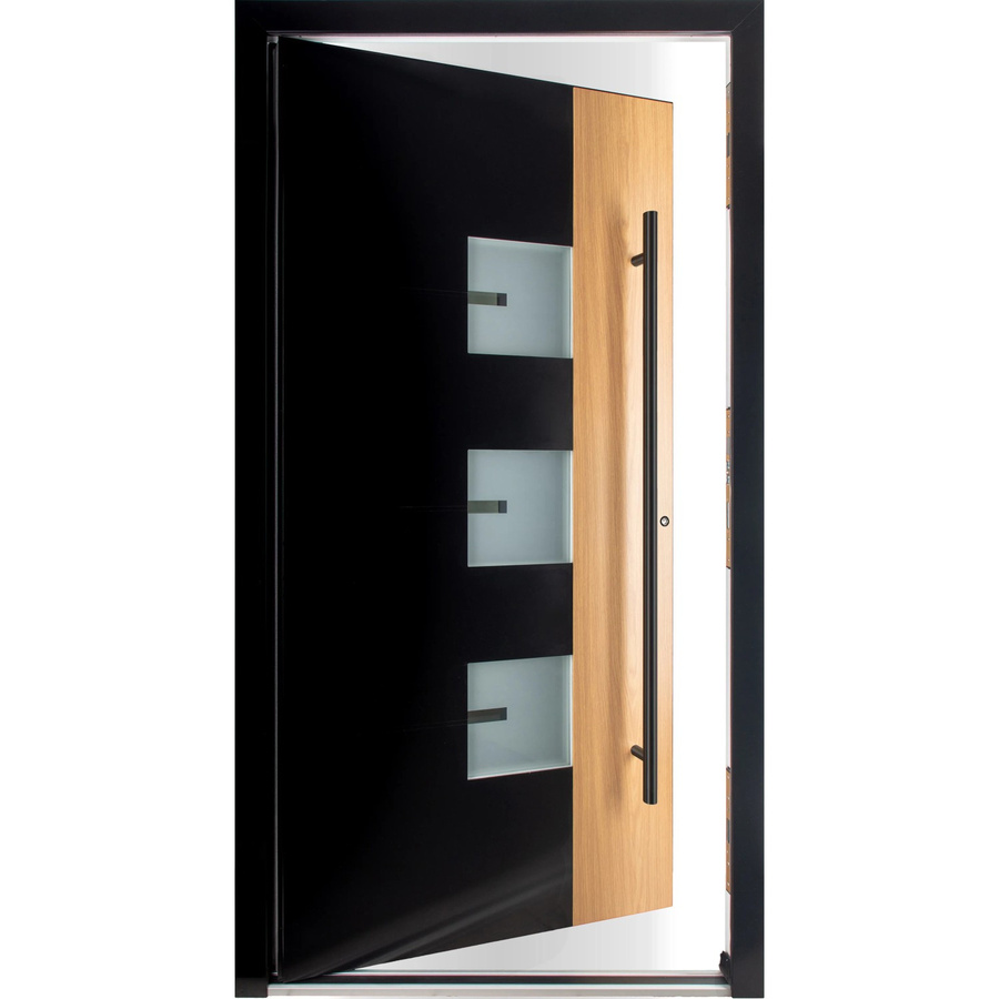 Moderno Haustür M330P Bicolor Wood mit Glaseinsatz, Schwarz-Eiche Natur, Aluminium, B: 100 cm, H: 210 cm, DIN Rechts - Bild 2
