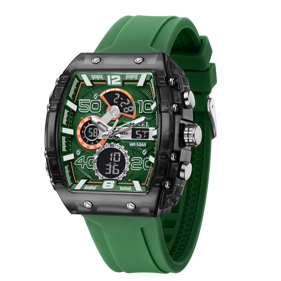 SMAEL Sportuhr, Herren, Analog-Digital, Eckig, Silikonarmband, Grün, 5 ATM - Bild 3