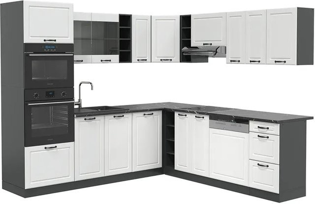 Vicco R-Line Eckküche Landhaus Einbauküche in Anthrazit und Weiß B/T/H: 247 x 60 x 247 cm - Bild 2