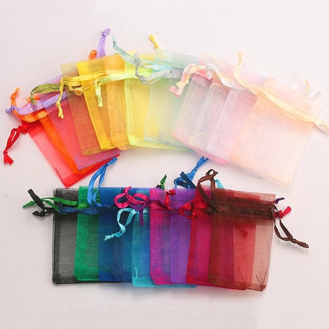 QIAO Organza Beutel Set mit 100 Stück in 16 Farben für Hochzeit, Weihnachten und Schmuckverpackung, B: 9 cm, H: 12 cm - Bild 1