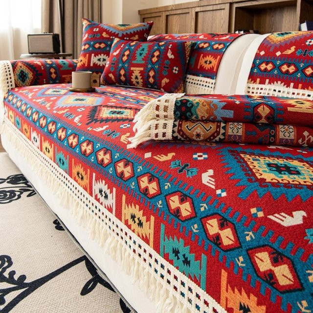 Chenille Sofakissen im Boho-Design von Yiran Furniture, rot, B/B: 110 x 110 cm - Bild 1