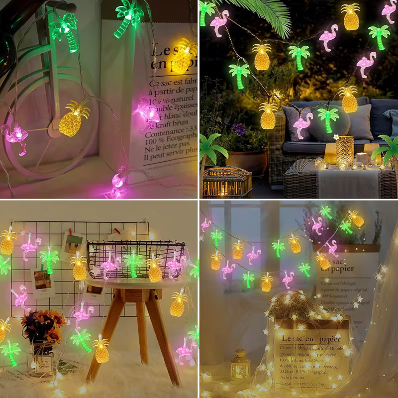 ZQNYCY LED Lichterkette mit Flamingo und Ananas in Multicolour, 1,5 m Länge, tropische Dekoration für Sommer, Party und Hochzeit - Bild 4