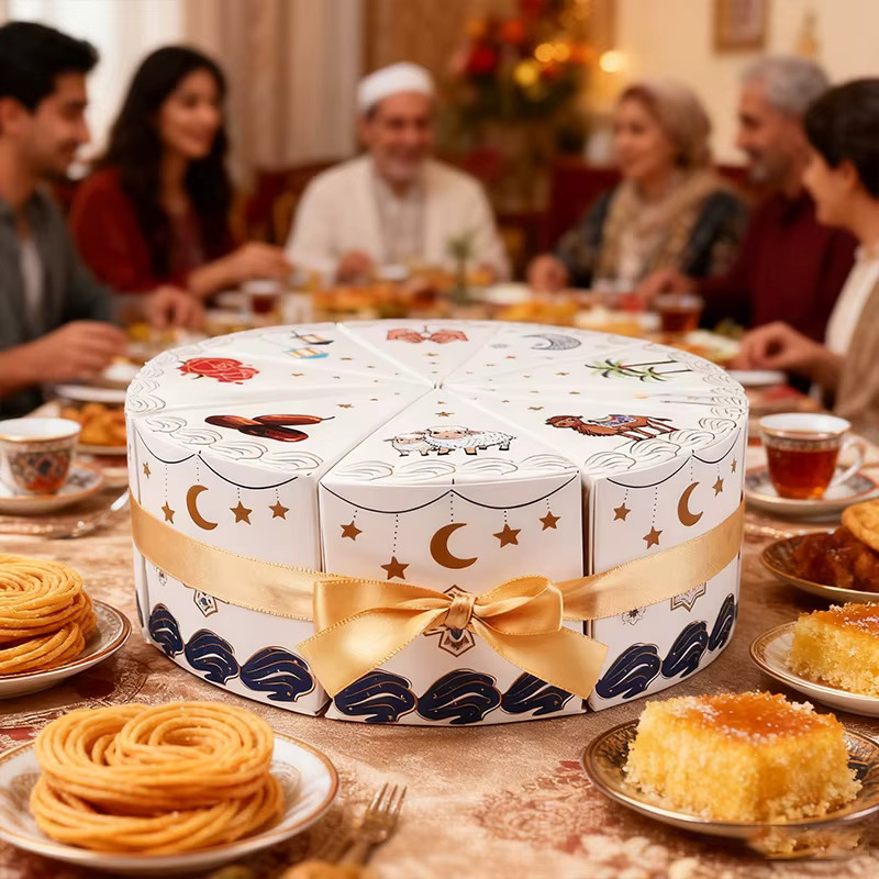 10er Set Eid Mubarak Geschenkboxen aus Papier in Weiß für Ramadan und Islamische Feierlichkeiten - Bild 3