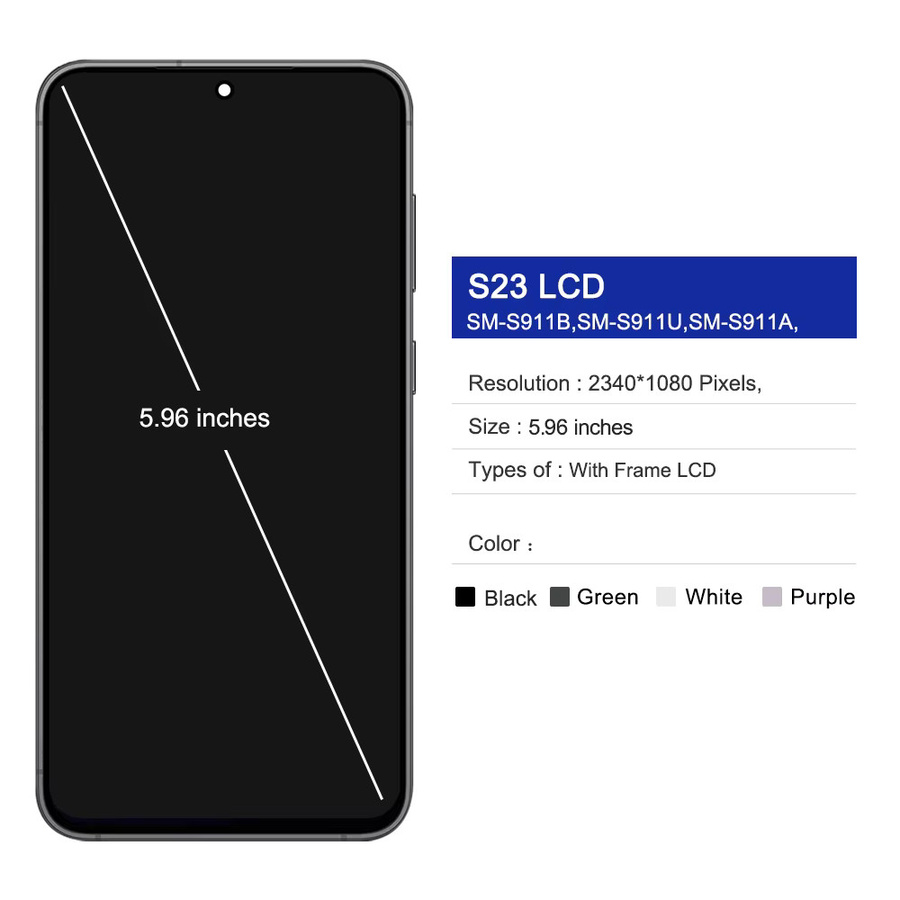 Sinmaytai Ersatz Display Touchscreen LCD mit Rahmen für Samsung Galaxy S23 5G (S911B, S911U) in Schwarz oder Lila - Bild 3