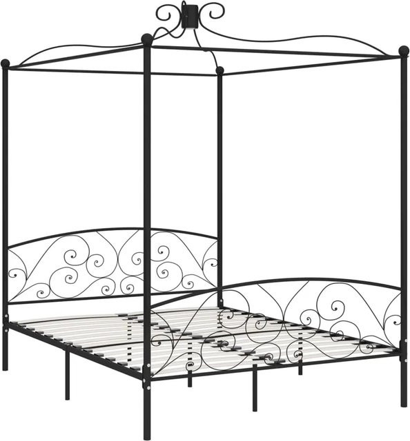 vidaXL Himmelbett-Gestell aus Metall in Schwarz, B/T: 160 x 200 cm - Bild 1