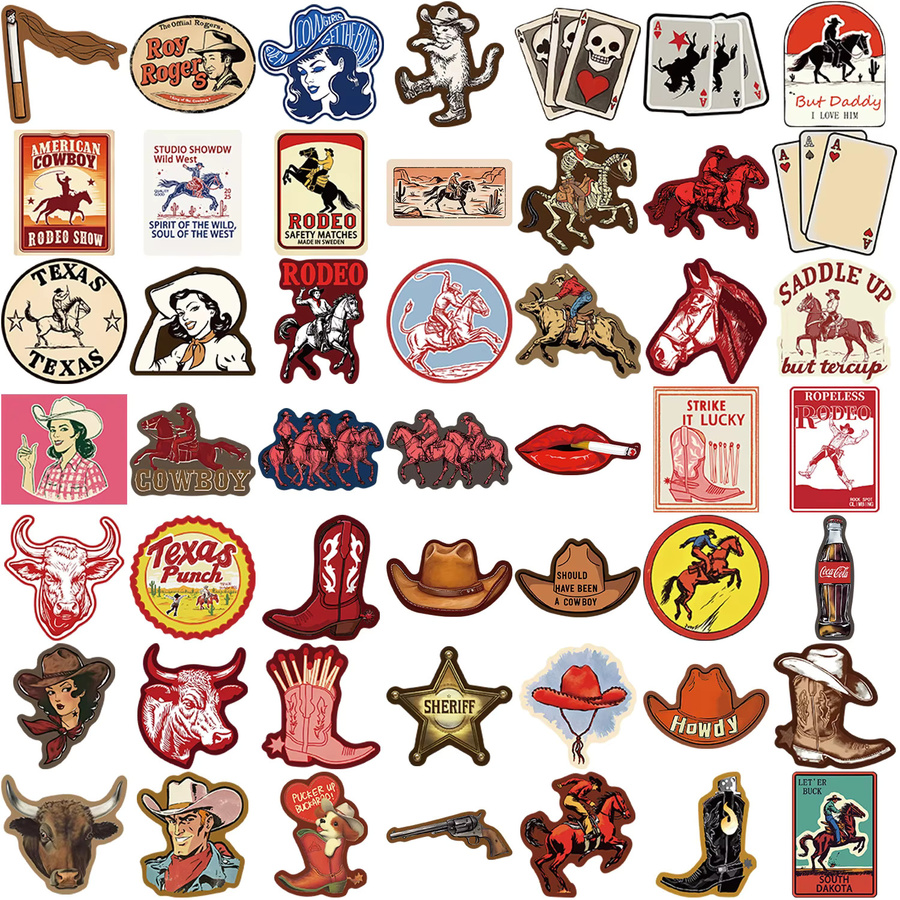 50 Stück rote Western-Cowboy-Gothic-Doodle-Aufkleber aus Papier für Helm, Auto und Skateboard - Bild 2