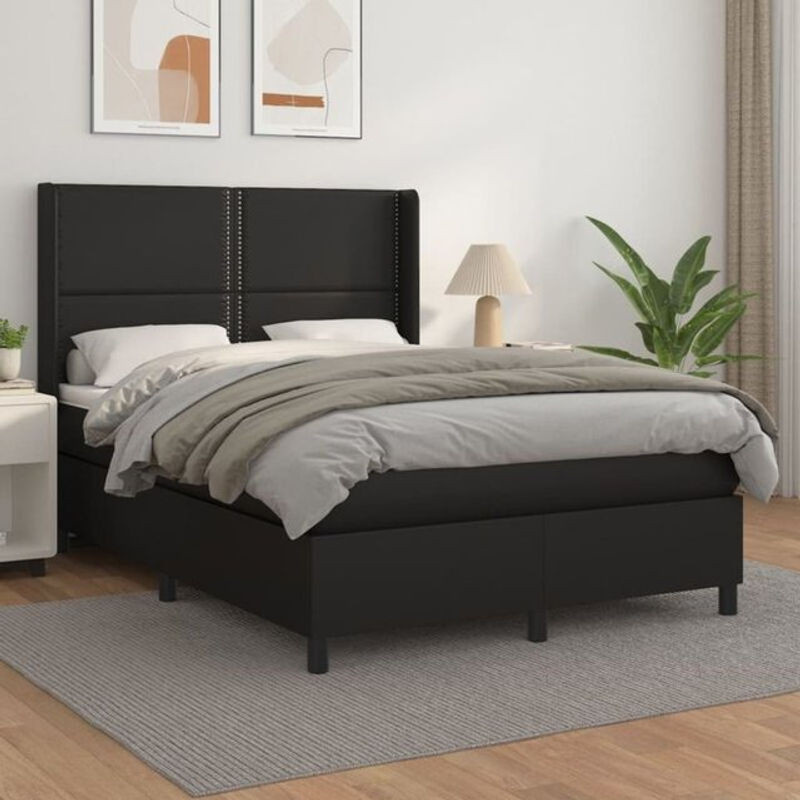 vidaxl Boxspringbett mit Matratze in Schwarz aus Kunstleder B/T/H: 140 x 190 cm - Bild 1