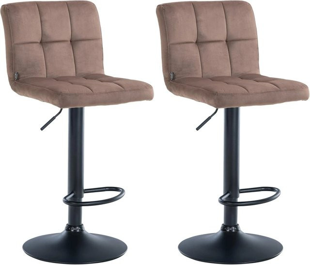 2er Set Barhocker DELUKE REZAR aus Samt in Braun und Schwarz mit Lehne und 360 Grad Drehsitz, B/T/H: 46 x 47 x 94 cm - Bild 1