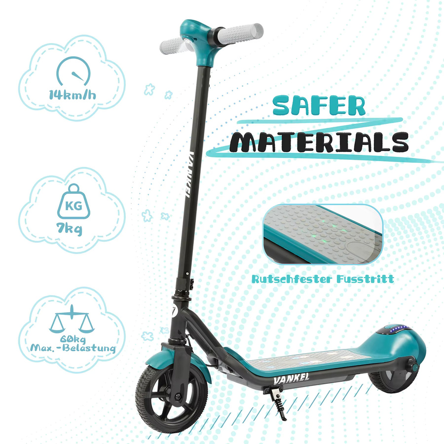 Sinaopus Kinder-Elektroroller mit 110W Motor, 6,5-Zoll E-Scooter für Kinder ab 6 Jahren in Türkis/Mehrfarbig mit 14 km/h Höchstgeschwindigkeit - Bild 2