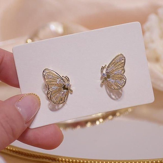 Huitan Ohrringe, Schmetterling, goldfarben, Zirkonia, Damen - Bild 1