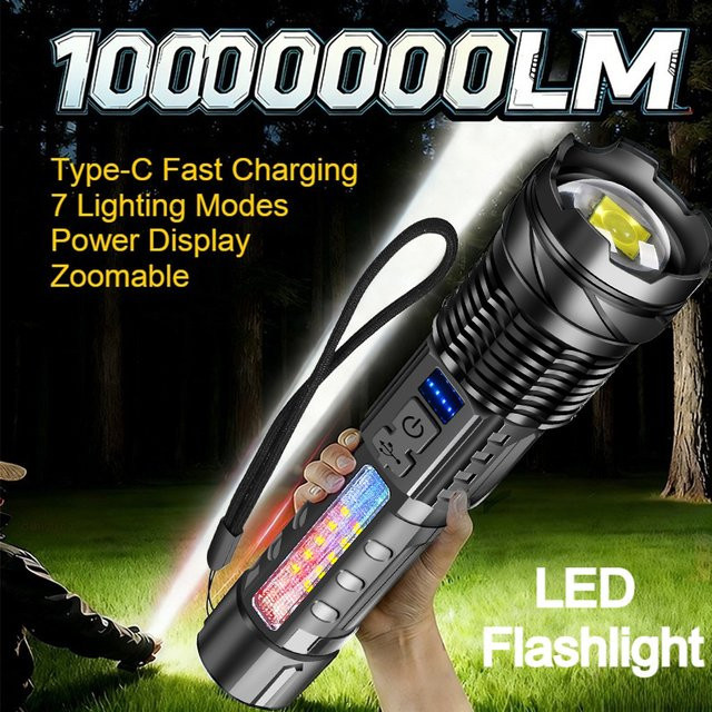 KDULIT LED-Taschenlampe in Schwarz, wiederaufladbar und wasserdicht mit Seitenlicht und Zoomfunktion - Bild 1
