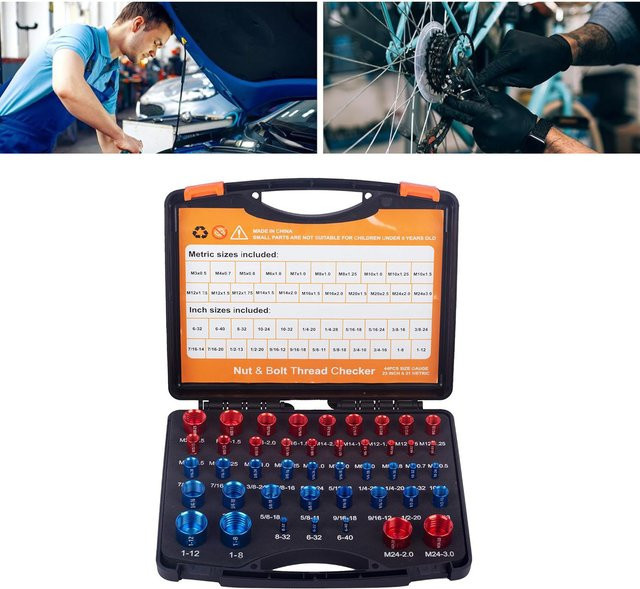 KKMOON 44-teiliges Mutter- und Bolzengewindeprüfer-Set aus Aluminium in Schwarz mit Aufbewahrungsbox für Wartung und Reparatur - Bild 1