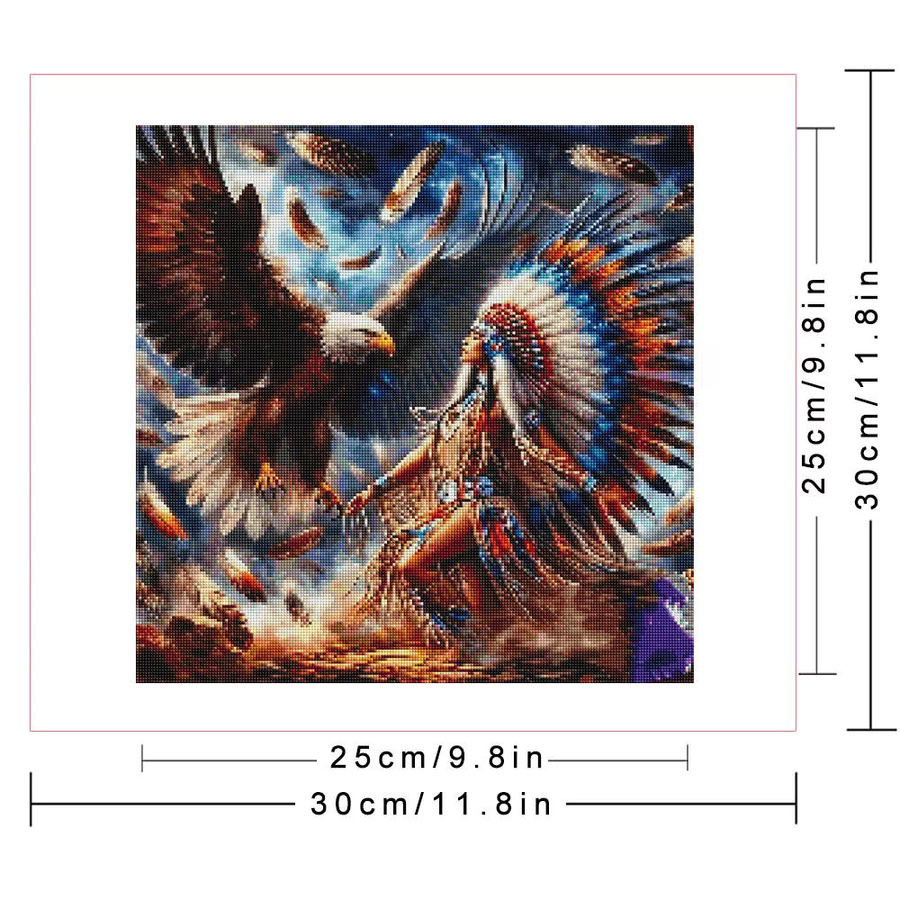Huacan 5D-Diamantgemälde Mädchenporträt und Adlertier als rundes Diamantmosaik zur Heimdekoration - Bild 2