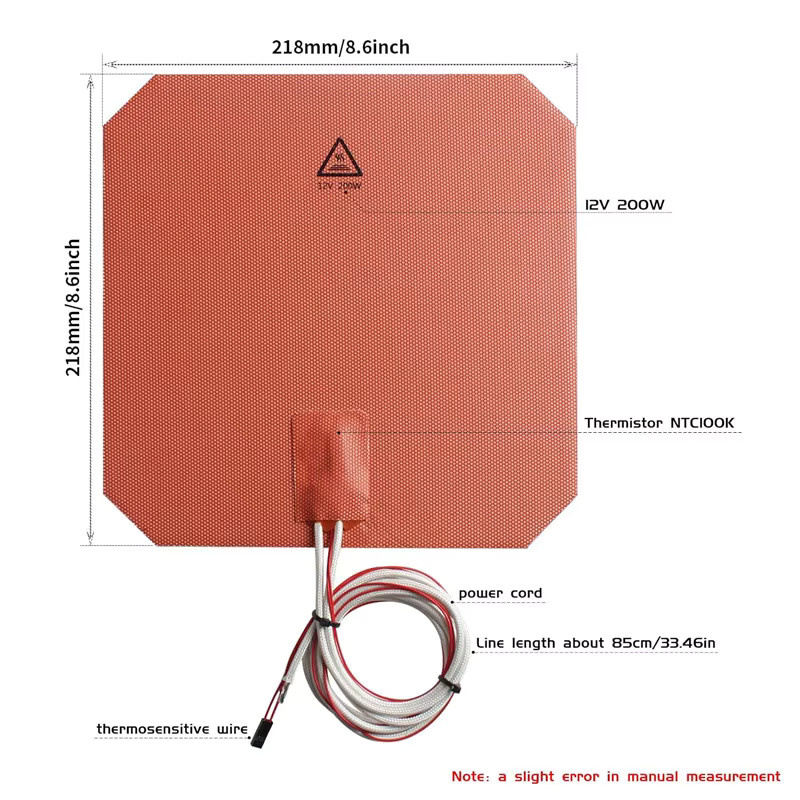 Anycubic Silikon-Heizkissen 12V 200W mit eingebautem NTC100K-Thermistor für Anycubic i3 Mega S Mega Pro, Anet A8 und A6, Breite: 21,8 cm, Tiefe: 21,8 cm - Bild 2