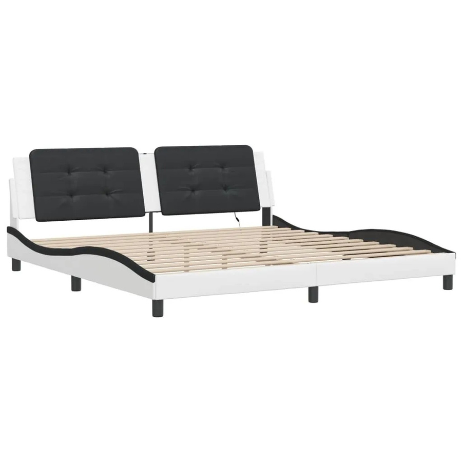 vidaXL Bettgestell Zadar in Weiß und Schwarz mit LED-Unterbettbeleuchtung und USB-Ladeport aus Kunstleder und Kiefer, B/T/H: 200 x 200 x 205 cm - Bild 2