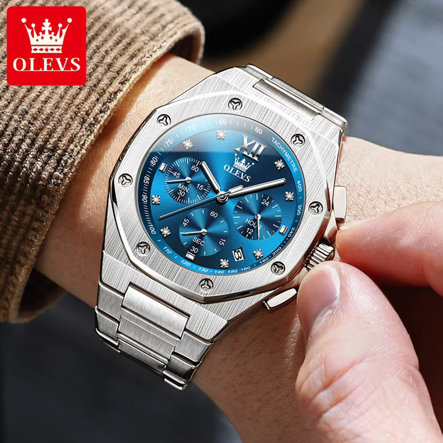 OLEVS Chronograph, Quarzuhr, Gold, Edelstahl, Herren - Bild 3